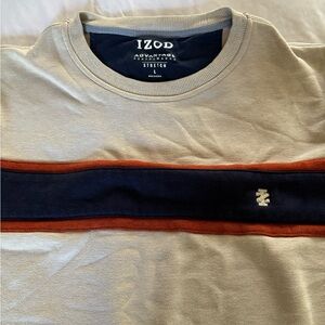 Izod Beige and Navy Crewneck with Orange Stripe